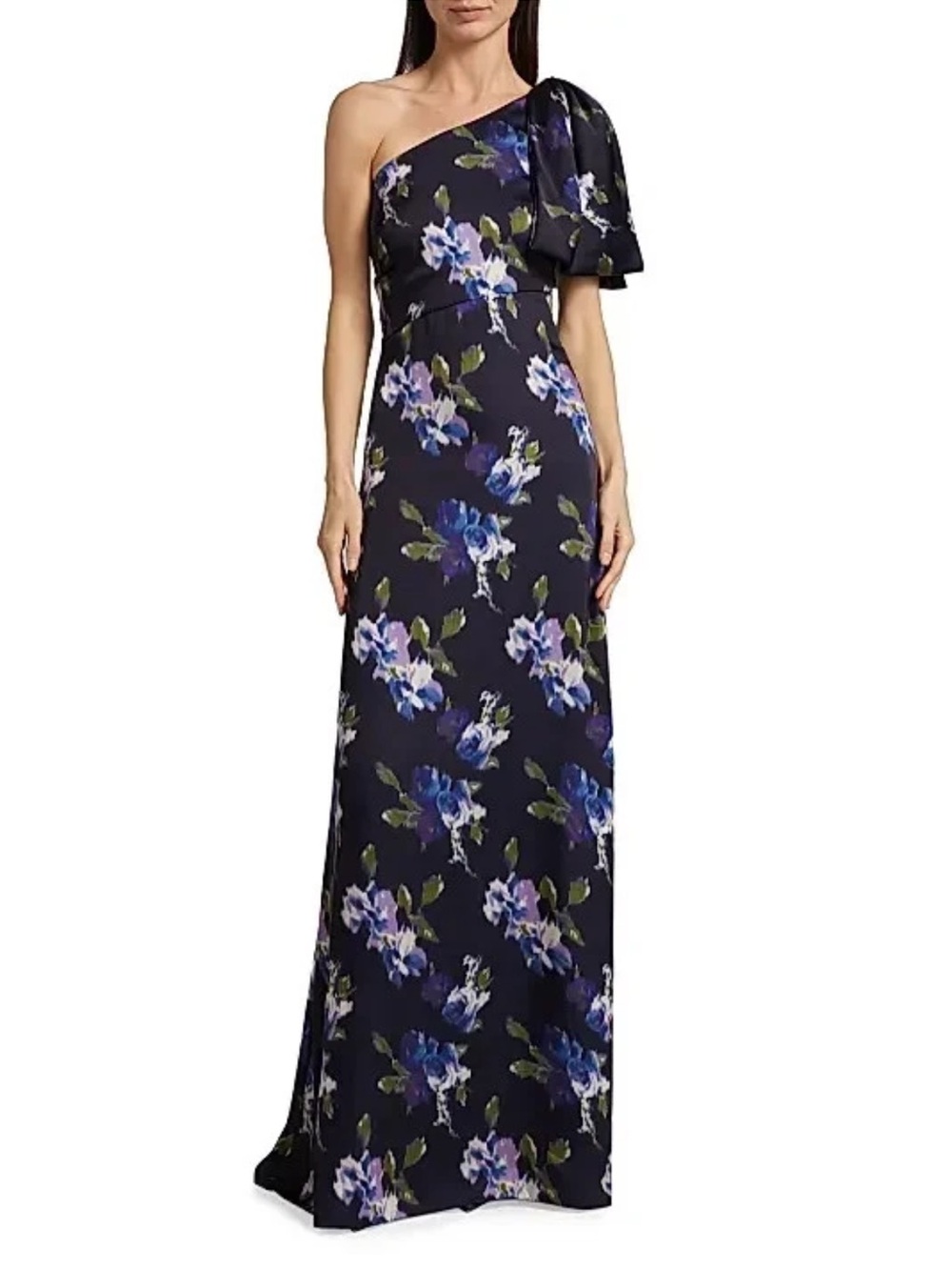 Sachin & Babi Midnight Corsage Chelsea One-Shoulder Bow Floral MOB MOG gown NWT